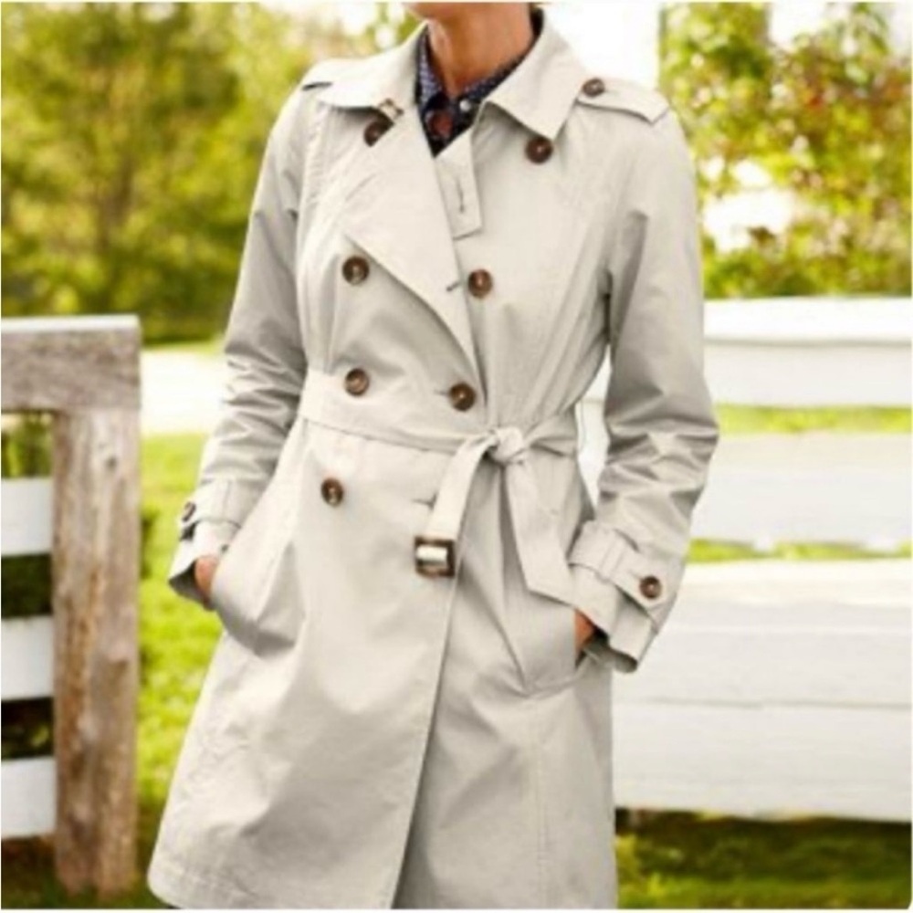 L.L. Bean Commuter Trench Coat Beige belted double breasted size XL